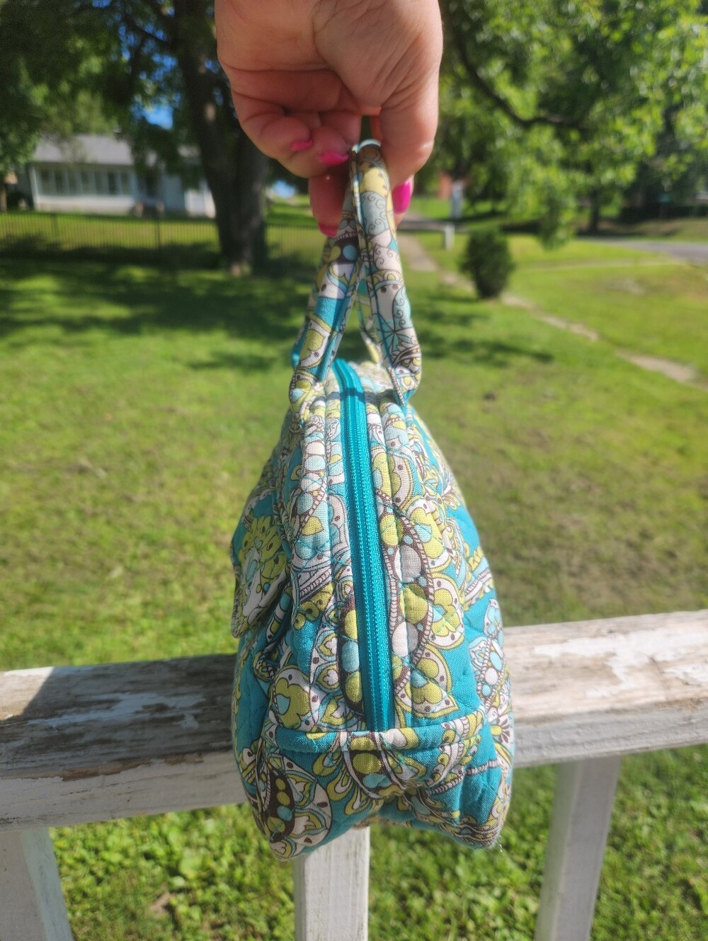 Vera Bradley Vintage Team Peacock Paisley Bowler Satchel Quilted Bag - Picture 7 of 10